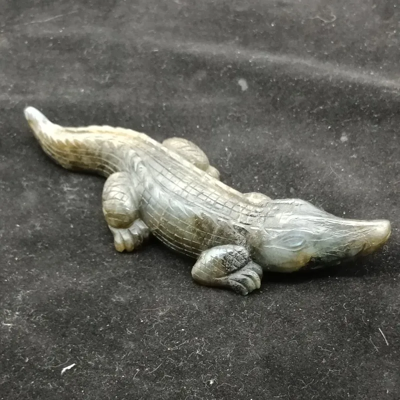 

DHXYZB 14cm Natural gem stone crystal animal labradorite crocodile Carving mineral carved reiki Healing statue home decor gift