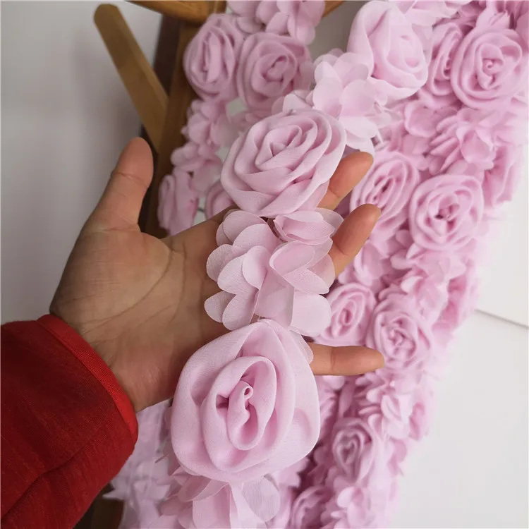 7 см в ширину DIY розовая Свадебная шифоновая кружевная ткань 3D Роза вышитая лента отделка для одежды платье одежда гипюр швейный Декор