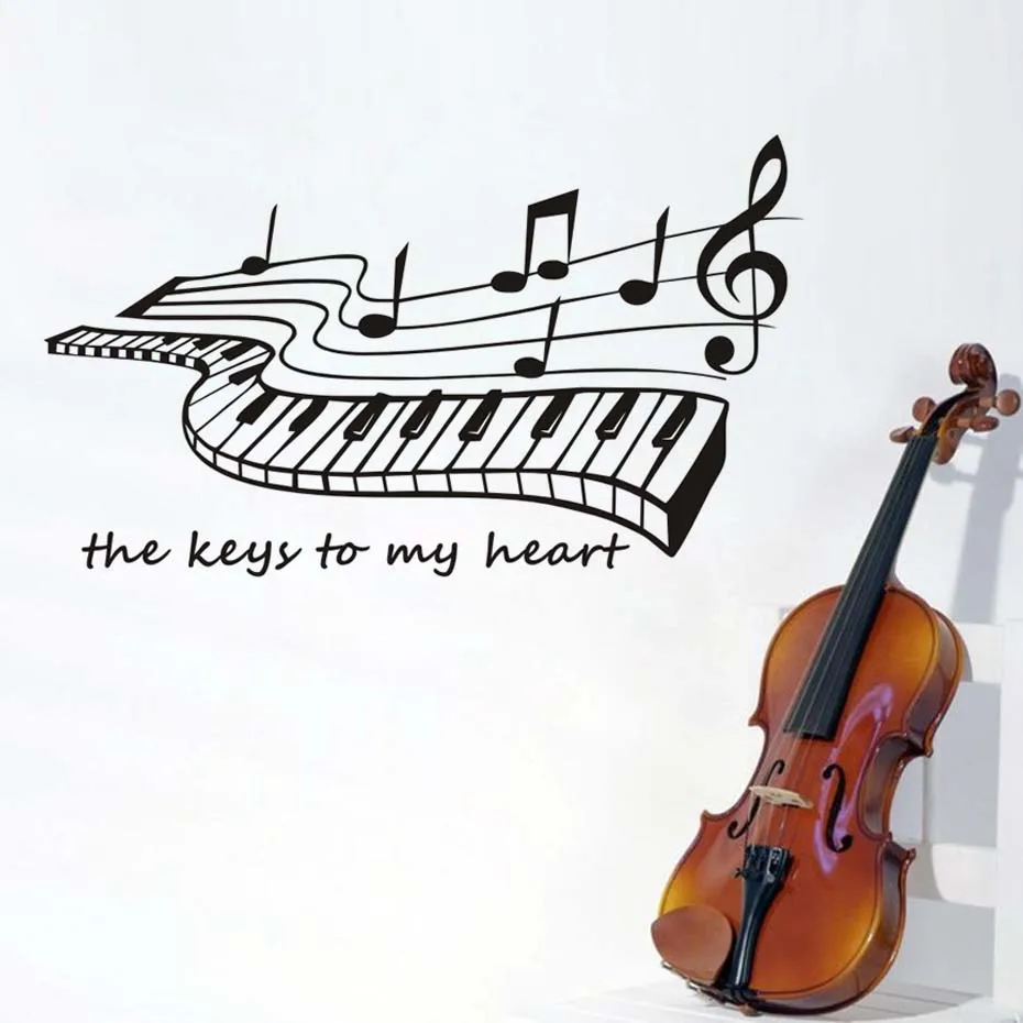 The Keys To My Heart Piano Music Notes Decals Home Decor Wall Art Murals Vinyl Wall Sticker For Living Room Removable Wallpaper (2)