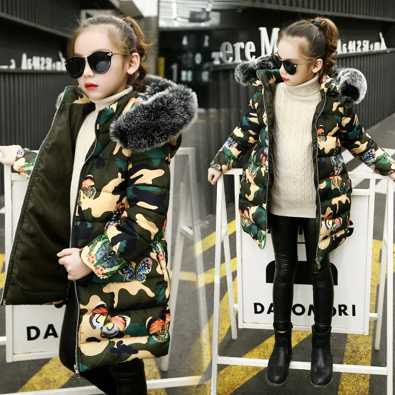 

BibiCola girls winter jackets toddler girls coats casual camouflage snowsuits fashion thicken outerwear kids hooded down parkas
