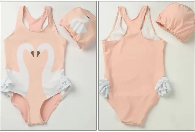 Andzhelika dzieci strój kąpielowy jeden kawałek dziewczyna Bird Print stroje kąpielowe Baby Cup Swim Hat dziecko Sport Body kąpielowy strój dla dziewczyn -