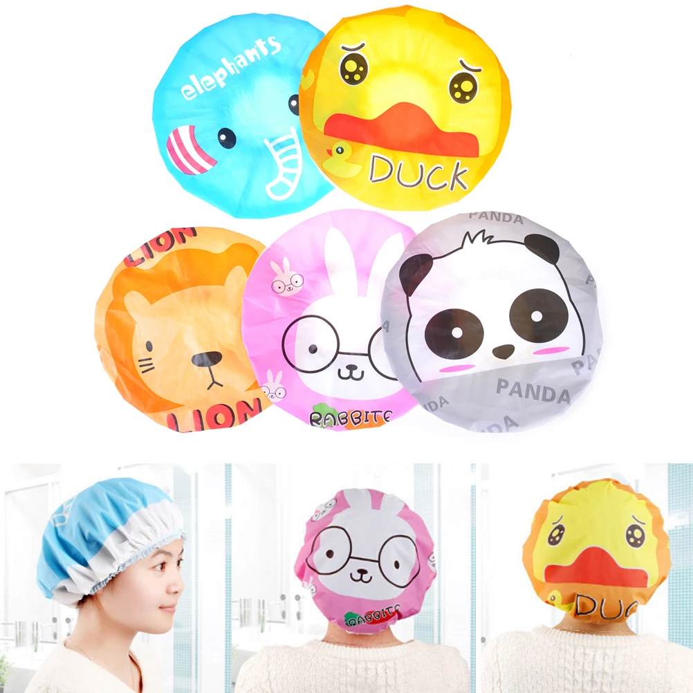 

kids hair protective cap cartoon shower bath cap women hat saunas lace elastic band cap spa cap Bathroom Accessories