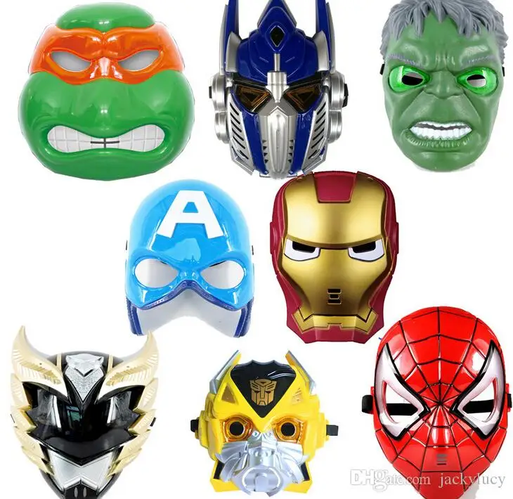  Superhero LED Flash Party Mask Hulk Ironman Spiderman TMNT Captain Americ COS Heros Avengers Cartoon Film for Kids Men Women Xmas Gift