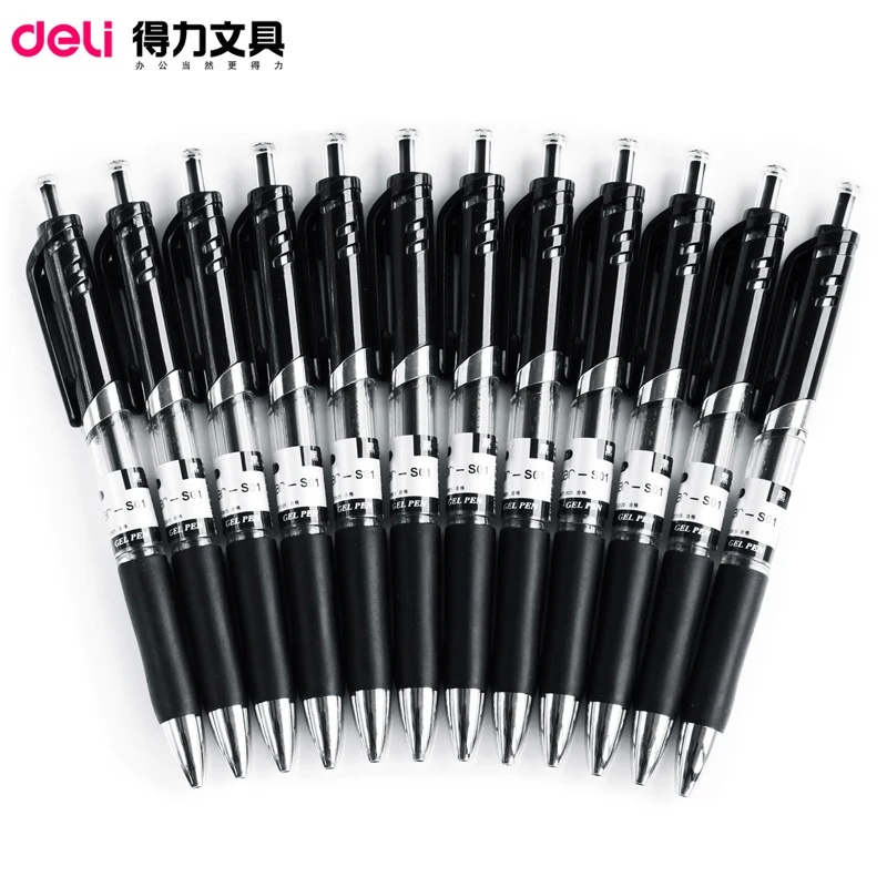 

12PCS BOKU DELI Push Type Gel Pen Black Red 0.5mm Signing Pen