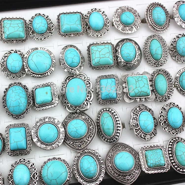 

Wholesale Mixed 25pcs/LOT Ladies Tibetan Style Geometric Stone Rings Opening Finger Rings Gift YR75