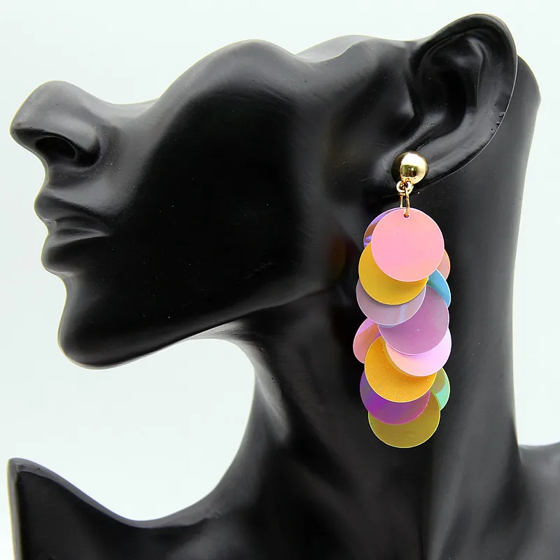 FishSheep 2018 Fashion Bling Sequins Long Tassel Earrings For Women Handmade Bohemian Colorful Drop Earrings Statement Jewelry - Image 6