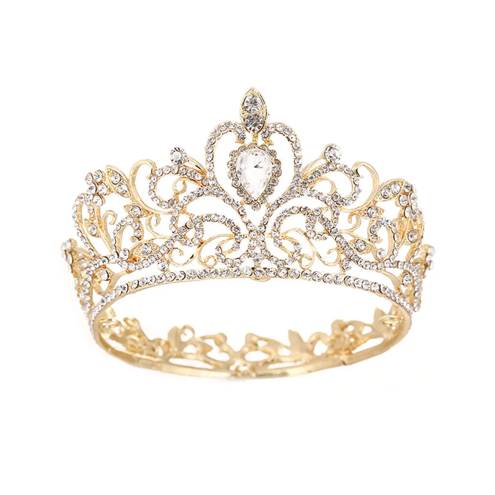 Винтажная Золотая круглая Хрустальная тиара, стразы в стиле барокко, корона принцессы королевы для невесты, аксессуары для волос, свадебные украшения для волос