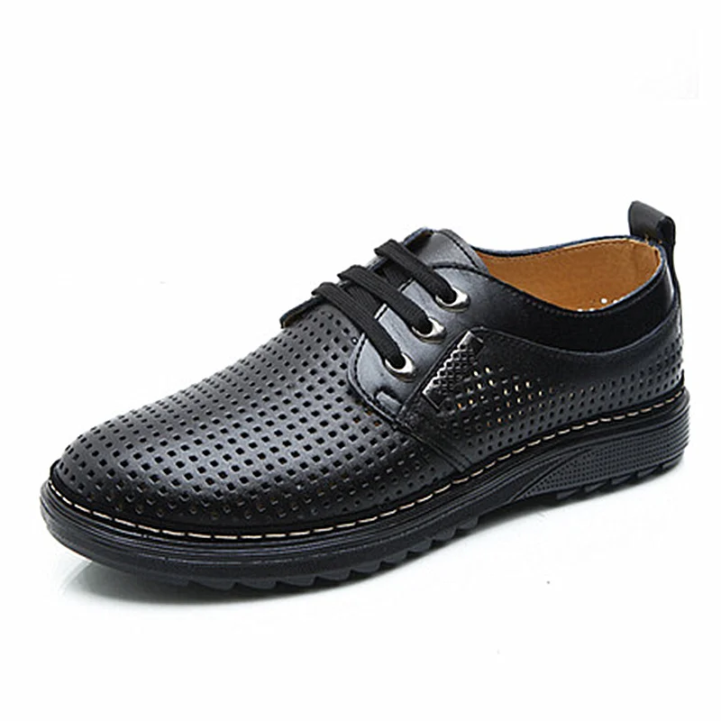 

38-46 large size hole shoes men's summer new hollow hollow sandals flat large size leather casual shoes men