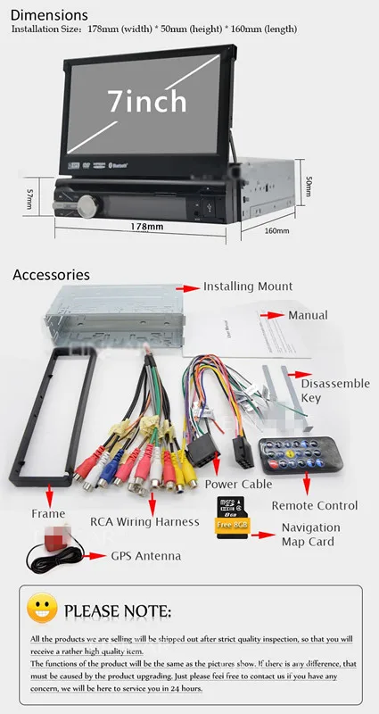 Best 7" 1 Din WCE Car DVD Player GPS Navigation Universal In-dash Detachable Front Panel Auto Radio Audio Stereo without TV Function 13