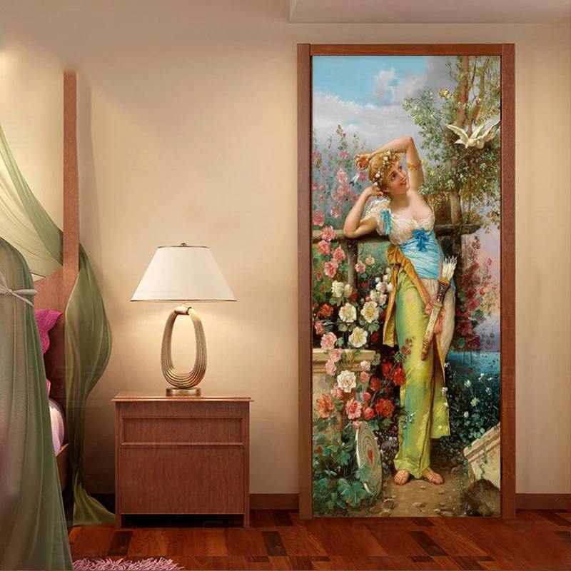 European Style Retro Figure Oil Painting Mural Wallpaper 3D Living Room Hotel Bedroom Door Sticker PVC Waterproof 3 D Home Decor