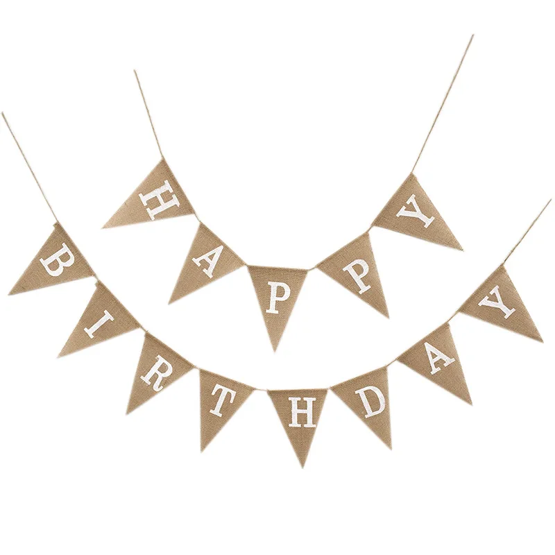 Happy Birthdday Linen Banners Simple Pulling Flag Banners Baby Shower