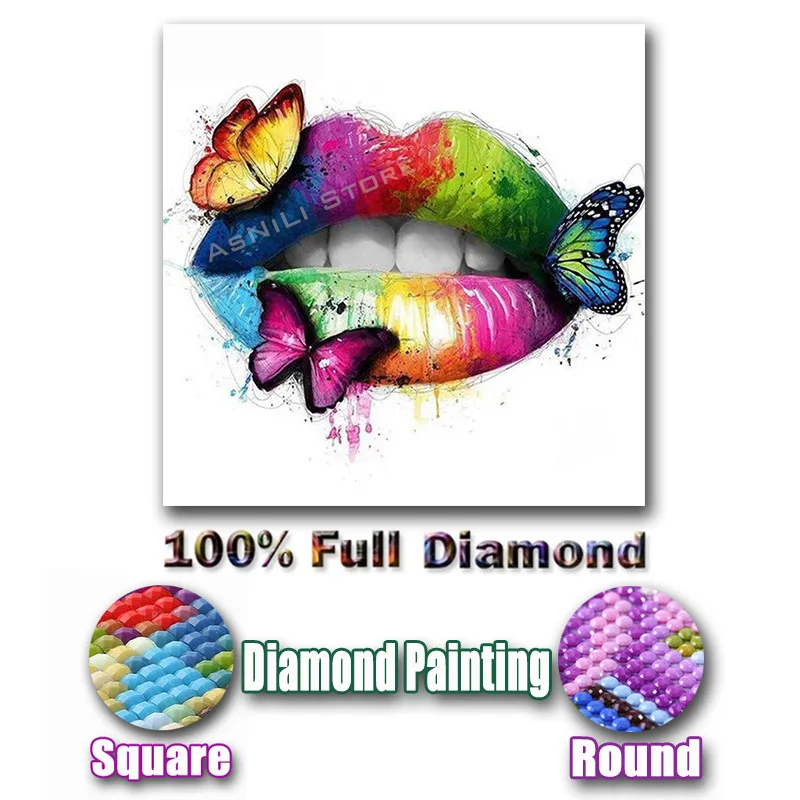 

Full Square / Round Drill 5D DIY Diamond Painting "Butterfly & lips" Embroidery Cross Stitch Mosaic Home Decor Christmas Gift