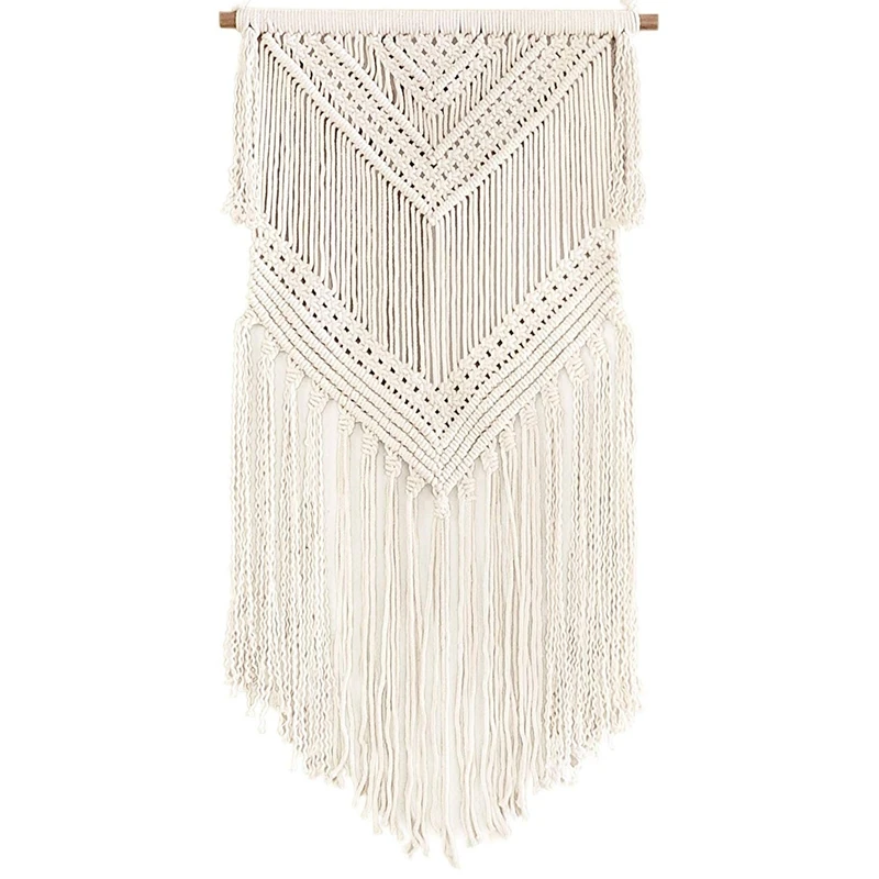 

Boho Macrame Woven Wall Hanging Beige 16 X 36 Inch Modern Bohemian Tapestry Wall Art Decor For House, Apartment, Dorm, Bedroom