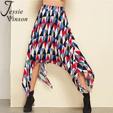 Женская юбка с рисунком Jessie Vinson, длинная праздничная юбка с асимметричным геометрическим принтом, пляжная макси-юбка