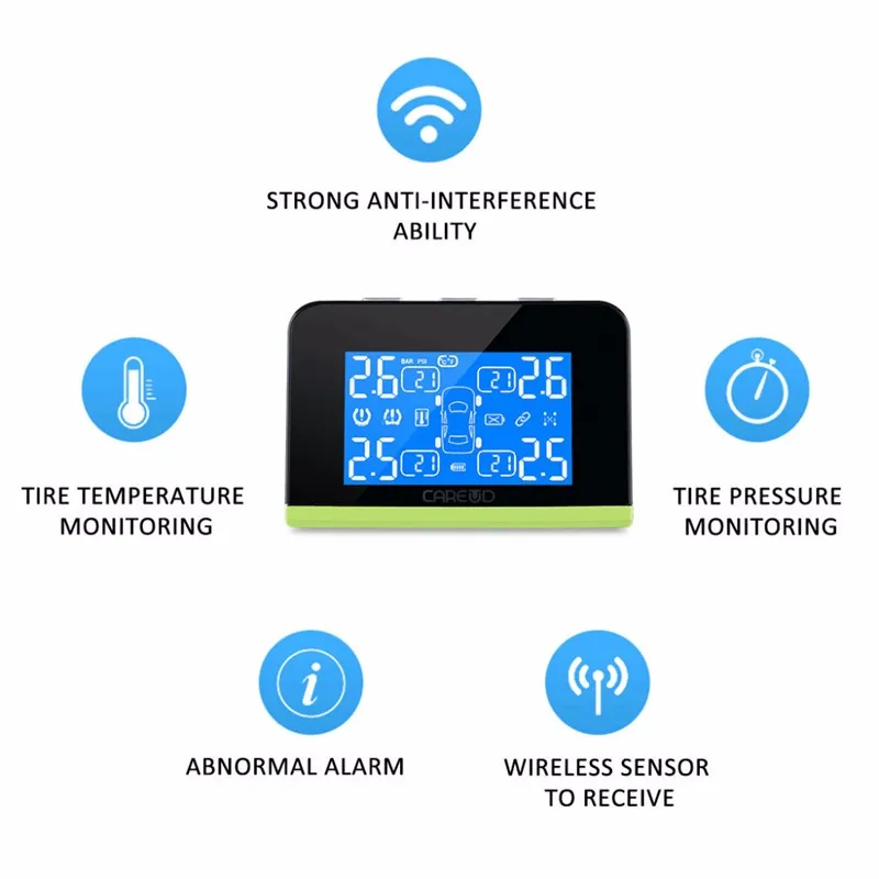 T800 Солнечный Мощность автомобилей TPMS шин Давление и Температура мониторинга Системы беспроводной 4 внутренних датчиков монитор Поддержка