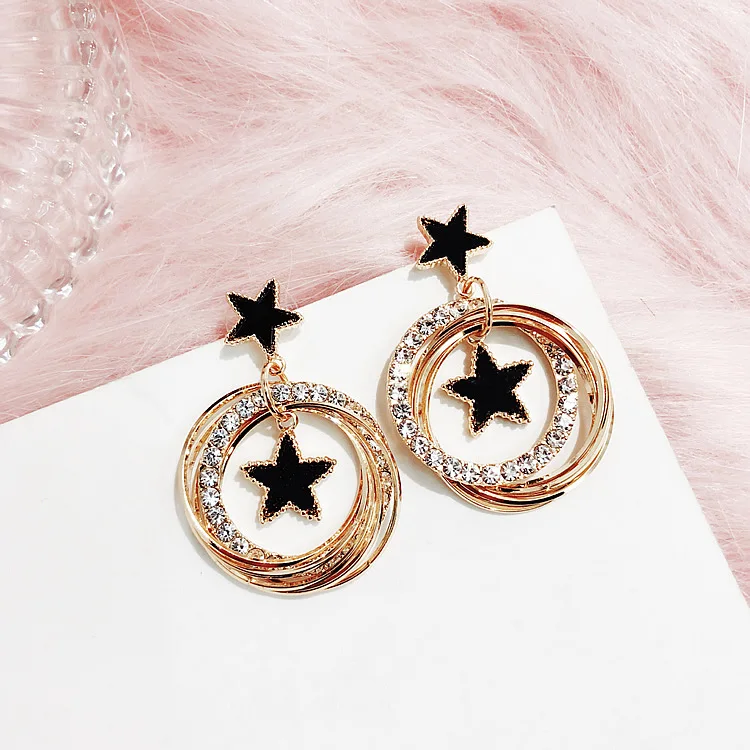 925 Sterling Silver Classic Four Leaf Clover Star Earrings Korean Fashion Multi-layer Diamond Ring Metal for Women | Украшения и