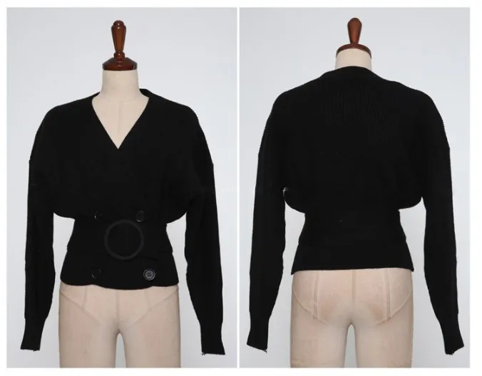 New High Quality Warm Cardigan Winter Women V Neck Double Breasted Short Sweaters Women Casual With Belt Knit Sweater DS50816