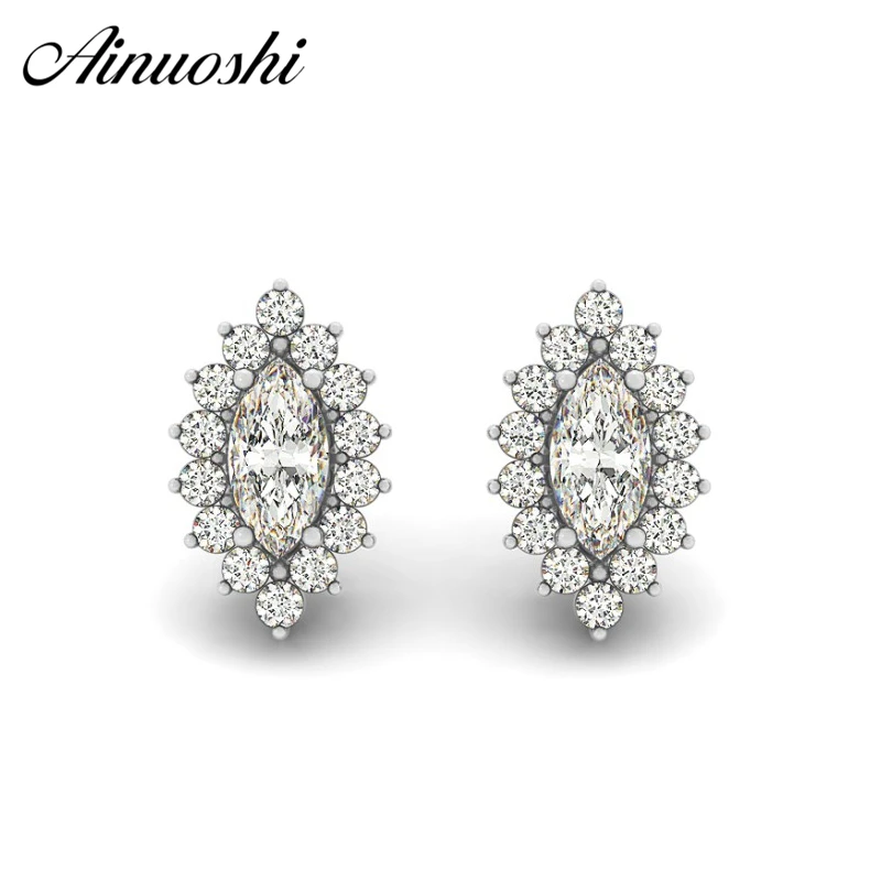 AINUOSHI 925 пробы серебро женские серьги-гвоздики 0,1 карат Halo Маркиза Cut Свадебные Юбилей принцессы серебряные серьги