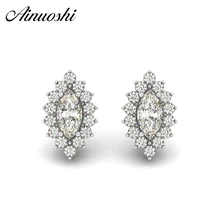 AINUOSHI 925 пробы серебро женские серьги-гвоздики 0,1 карат Halo Маркиза Cut Свадебные Юбилей принцессы серебряные серьги