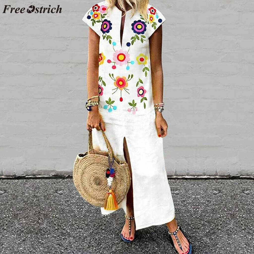 Бесплатная страусиное женское летнее длинное платье без рукавов с v образным