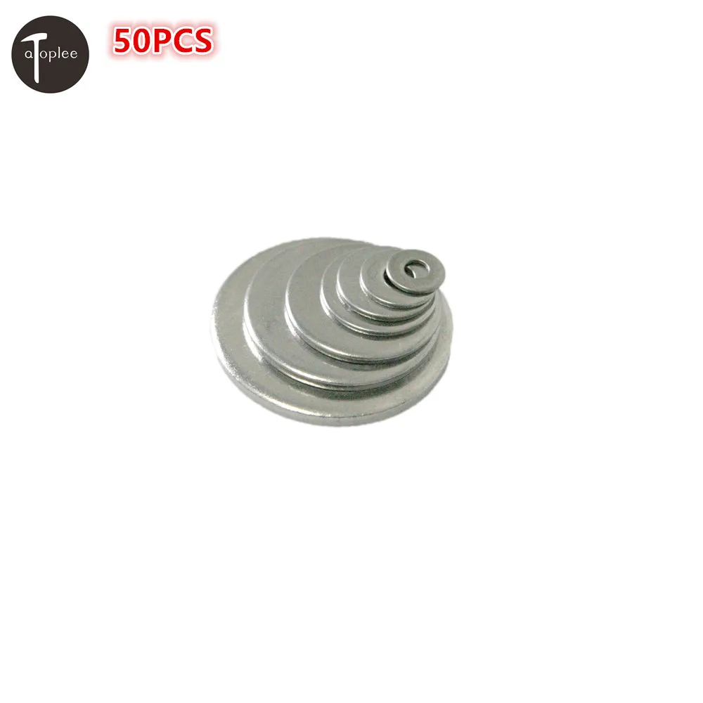 

Atoplee 50pcs DIN 125A M3 M4 M5 M6 M8 M10 M12 A2/70 Stainless Steel Flat Washer Plain Washer Flat Gasket Tools