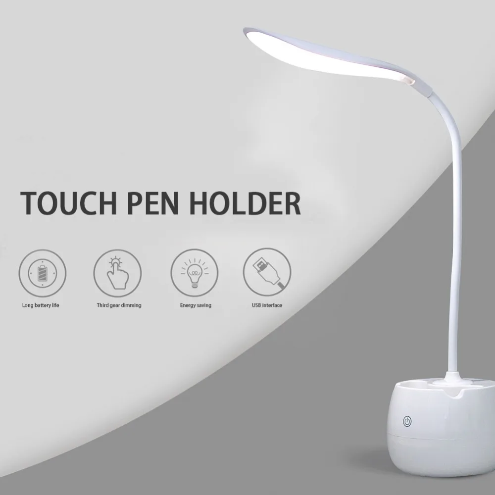 

Dimmable 15pcs LED Table Lamp Touch Control with Phone Pen Holder Children's Night Light USB Charging Port Eye-Caring Desk Lamp