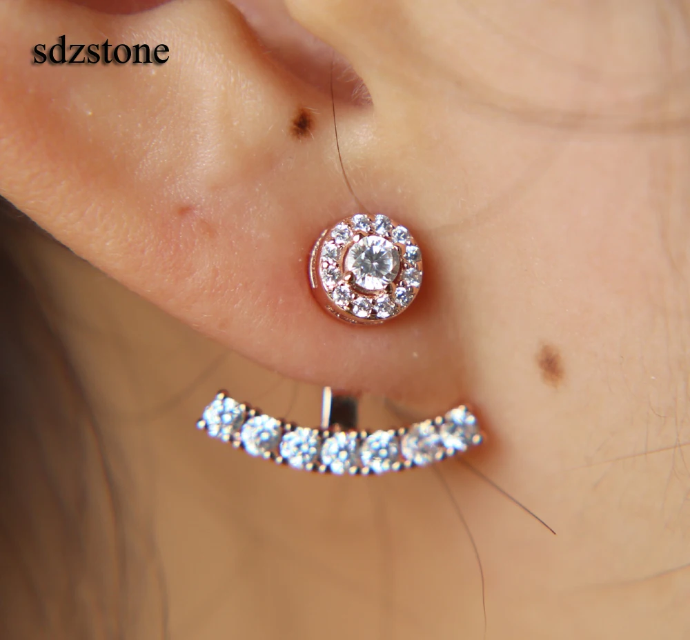 Высокое качество прозрачный кубический цирконий двухсторонний три цвета Дешевые cz куртка женские серьги Мода