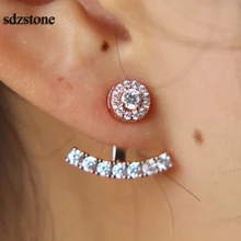 Высокое качество прозрачный кубический цирконий двухсторонний три цвета Дешевые cz куртка женские серьги Мода