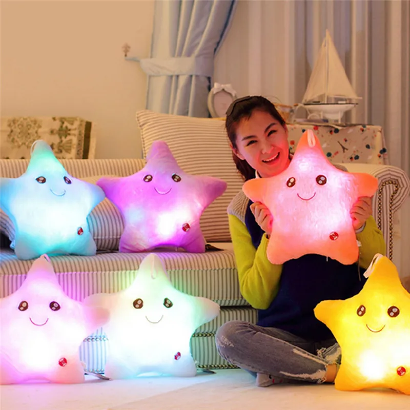 2016 Mini Peluche 5 estrellas coloridas luminoso brillante almohada Juguetes Led luz almohada de felpa juguetes de Peluche para niños regalo de Navidad 2016 Mini Peluche 5 estrellas coloridas luminoso brillante almohada Juguetes Led luz almohada de felpa juguetes de Peluche para niños regalo de Navidad