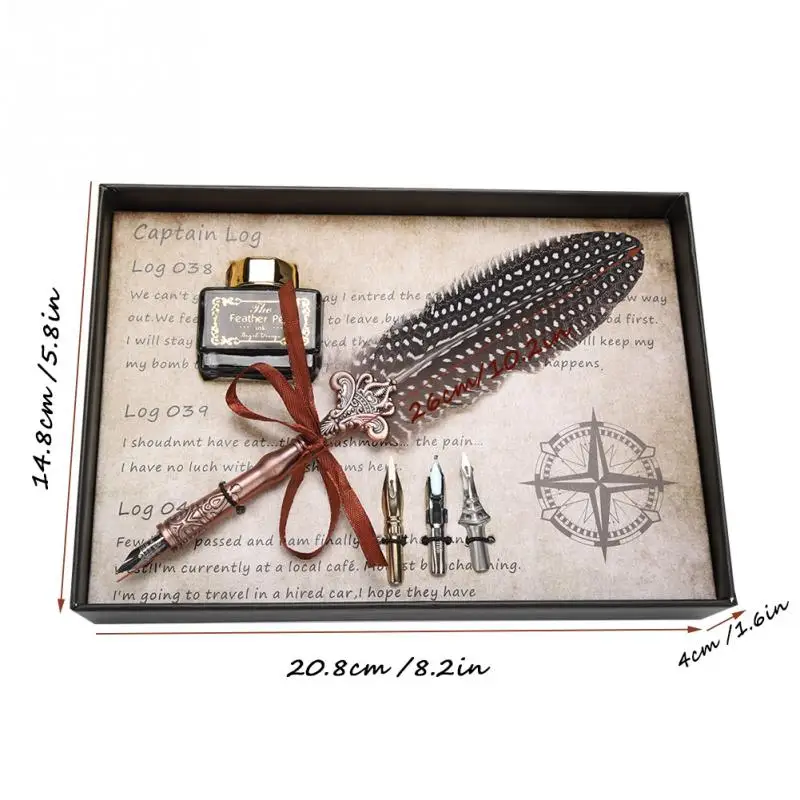 

Retro Classical Fountain Pen Feather Dip Pen Ink Bottle Set Stationery Gift Box for Birthday