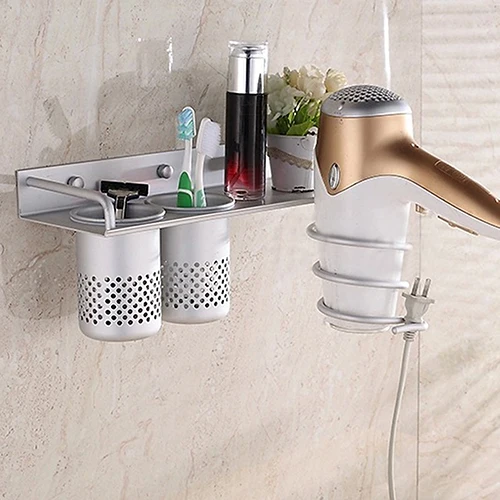  Aluminum Hotel Home Bathroom Hairdryer Stand WallShelf Wall-mounted Hair Dryer Spiral Rack Storage 