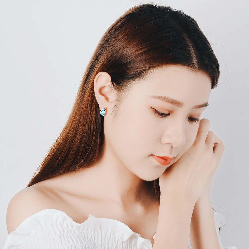 Natural Sky Blue Topaz Earrings