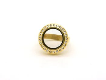 

8pcs US size 7 8 9 10 magnet gold locket rings genuine czech crystal 316L stainless.steel for floating charm