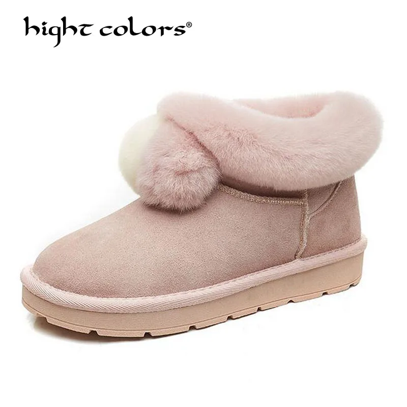 

Snow Boots Female Rabbit Fur Comfortable Winter Woman Warm Fur Snow Boots Ankle Genuine Leather antiskid Snow Boots