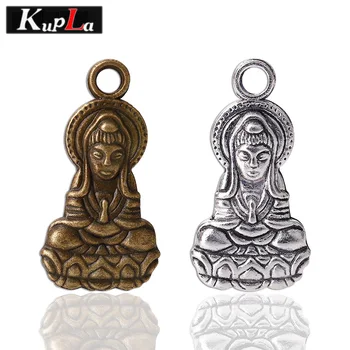 

Kupla Vintage Buddha Charms Metal Fashion Religious Avalokitesvara Charms Pendant DIY Retro Buddha Charms 30pcs 14*21.5mm C5556