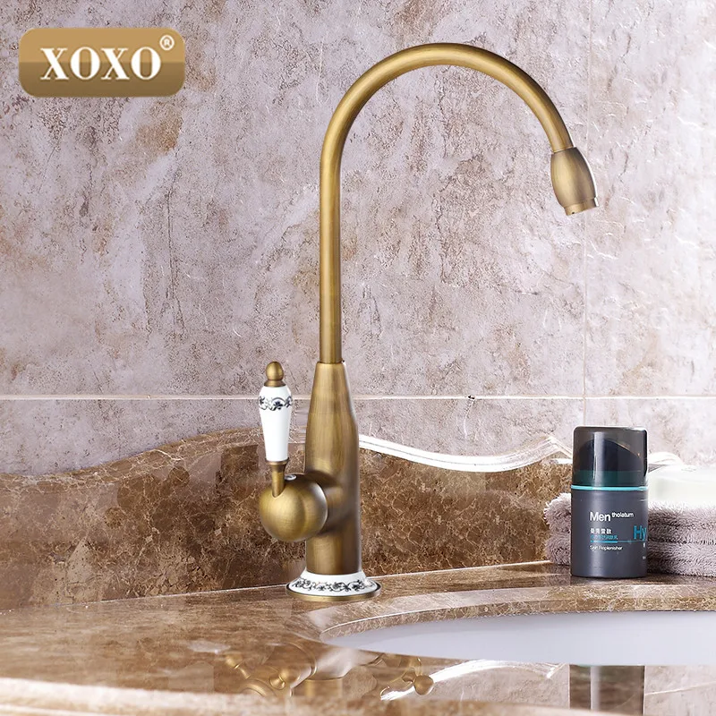Economici XOXOnew stile ottone antico finitura rubinetto della cucina bacino lavello rubinetti rubinetto miscelatore con il rubinetto di ceramica calda e fredda 50041BT 2