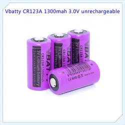 1 шт. Vbatty CR123A 1300 мАч 3,0 В unrechargeable батареи Открытый cree фонарик батареи с помощью кнопки сверху