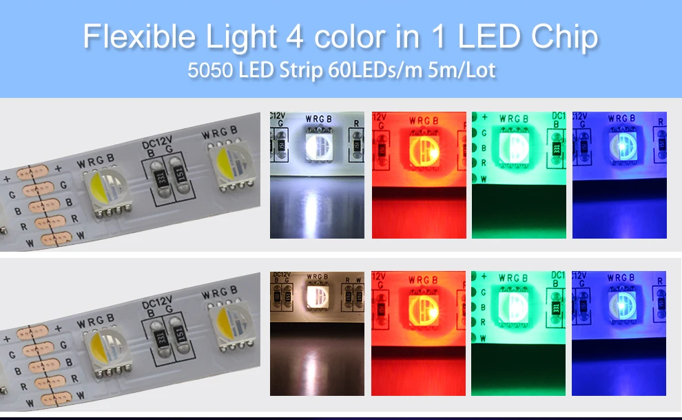 4 в 1 RGBW Светодиодные ленты 5050 DC12V гибкий светодиодный свет RGB + белый/RGB + теплый белый Светодиодные ленты 60 светодиодный s/m 5 м/лот