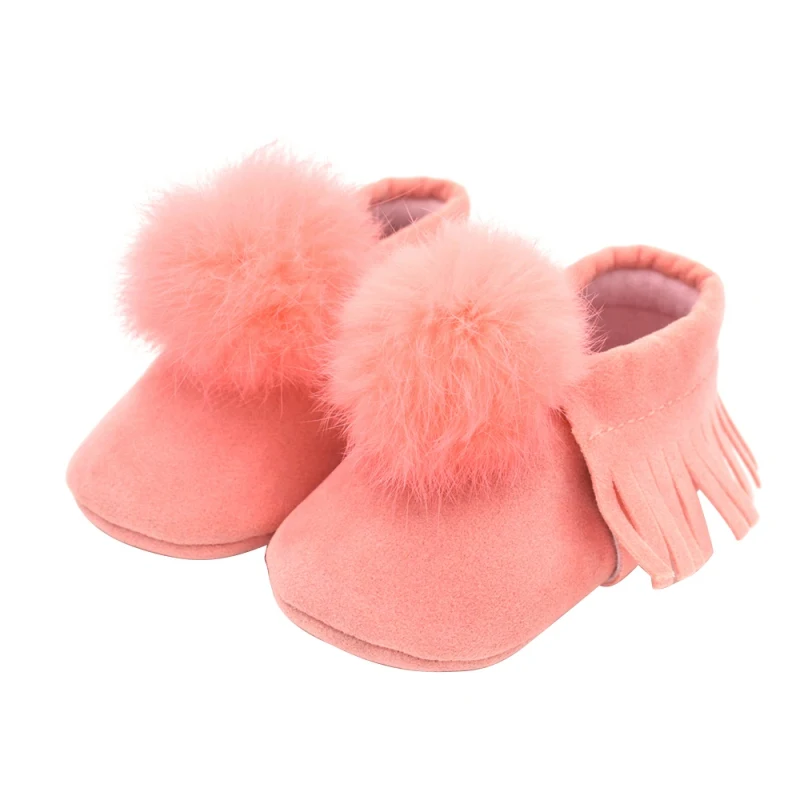 Buy Baby Girls Warm PU Fringe Fur Balls Shoes Pompon