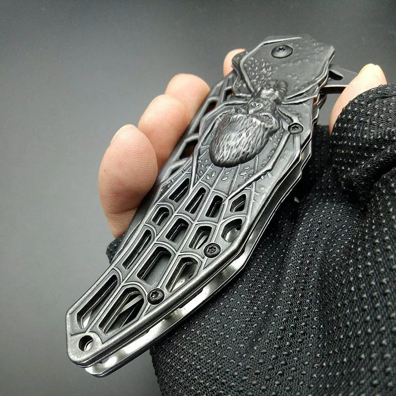 Stonewash-Folding Tactical Blade Knives, Spider Web Design