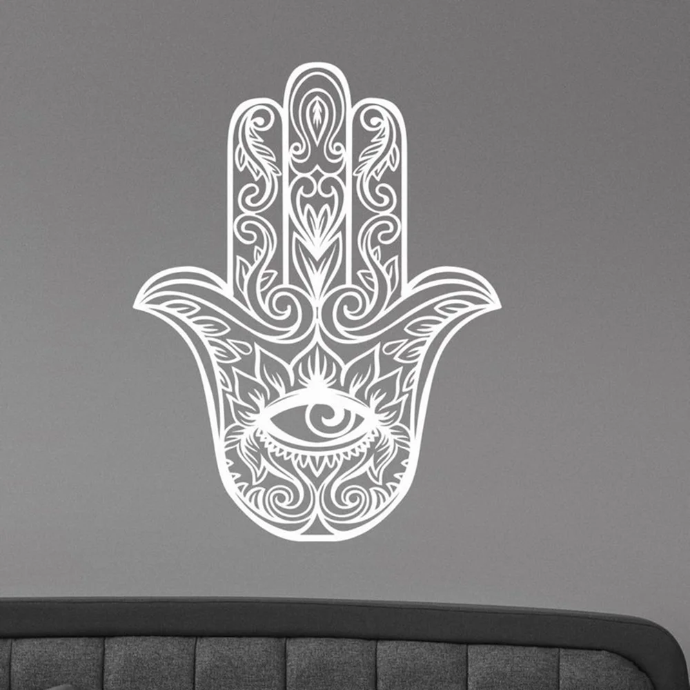 

Wall Art Decal Hand of Removable Vinyl Sticker Indian Pattern Evil Eye Decorations for Home Yoga Studio Bedroom Decor G228