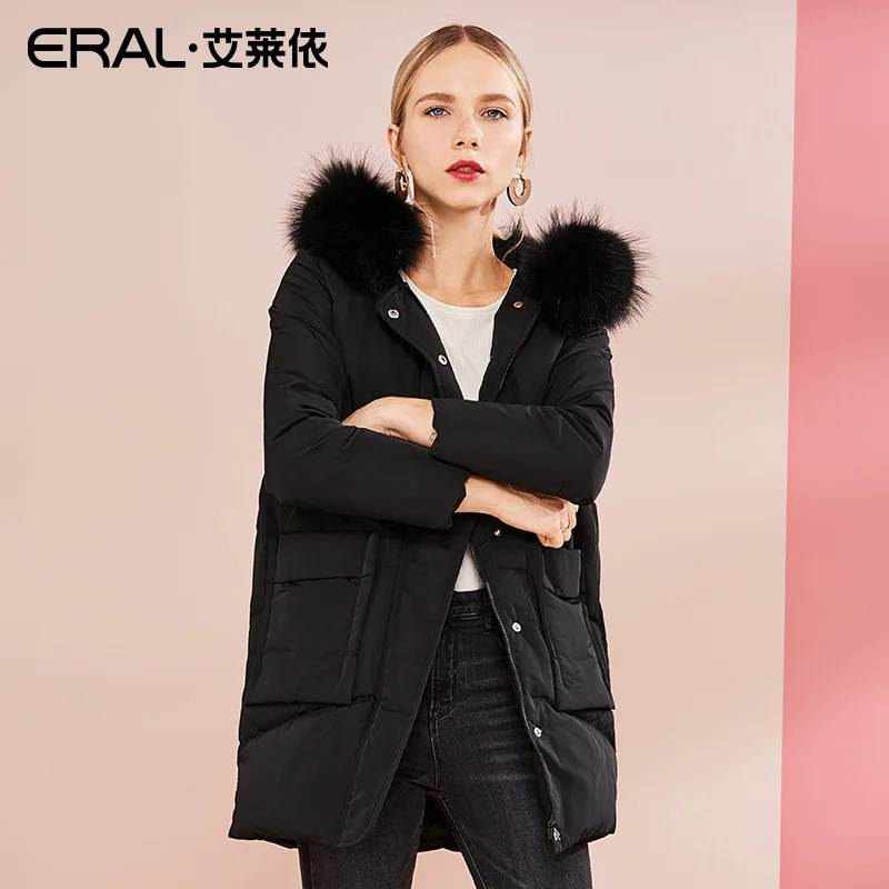 ERAL Women's Winter Coat Long Raccoon Fur Collar Hooded Casual Thermal Luxury Down Jacket Plus Size 617103035 | Женская одежда