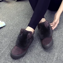 Korean Winter Snow Boots Children Rabbit Ears Flat Cotton Women Shoes Cashmere Casual Shoes Woman Zapatos Mujer X088