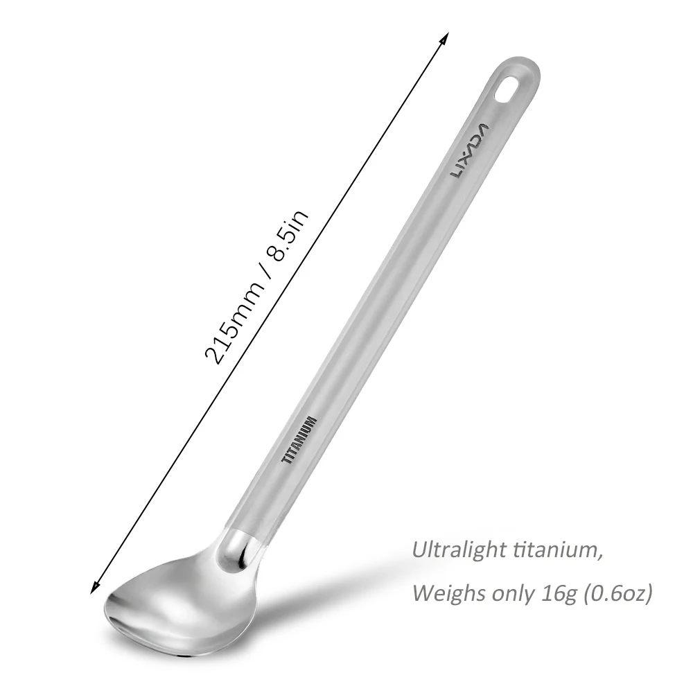 Lixada titanio cuchara 8.5in cuenco pulido té café cuchara titanio cuchara de mango largo Camping cena cubiertos vajilla al aire libre