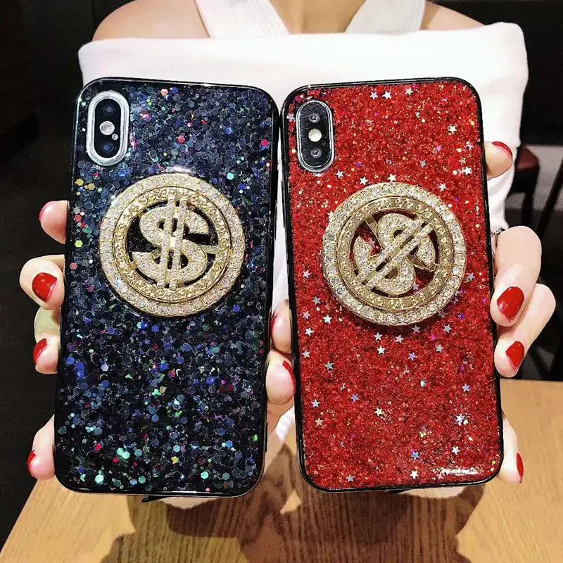 

Epoxy gold foil Case For iphone X Xr Xs Max Fashion Metal point drill rotating piece Cover For iphone 6 6S 7 8 Plus Phone Cases
