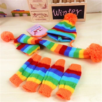 

3pcs/set Lovely Dog Pink Striped Scarf Caps Socks Winter Warm for Small Puppy Cats Hats Dogs Best Birthday Christmas Pets Gifts