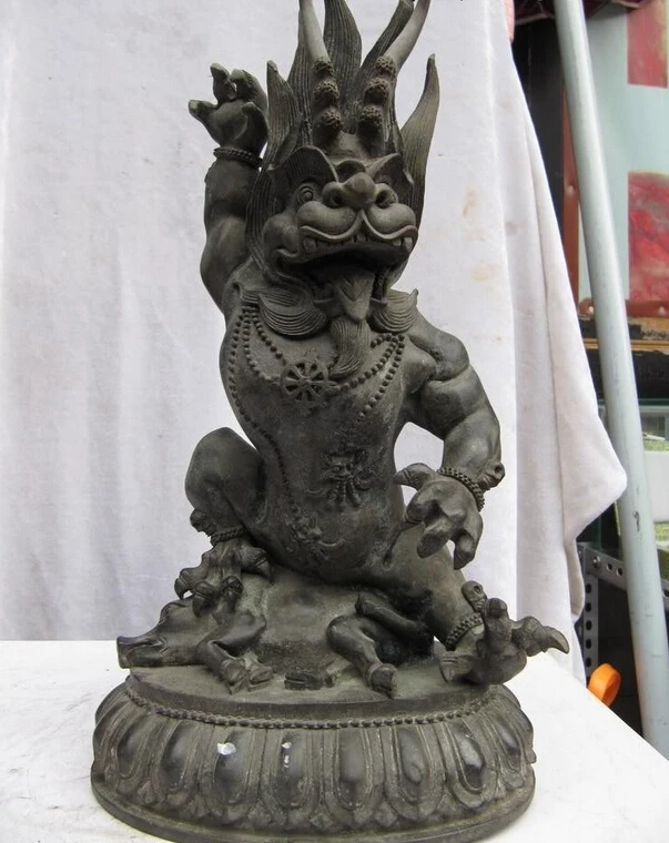 

150401 S0868 18"Tibet classical bronze Carved Yellow Jambhala Buddha Statue