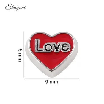 

F141 Newest Enamel Red Heart Charms Letter Love Heart Floating Locket Charms for Living Memory Locket 20pcs/lot