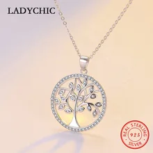 LADYCHIC, классический, 925 пробы, серебряный, дерево жизни, круглый кулон для женщин, мама, прозрачный, CZ, массивное ожерелье, хорошее ювелирное изделие, LNS1041