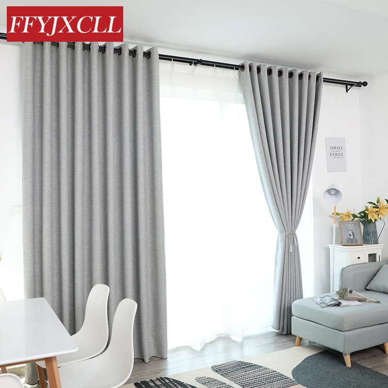 北欧モダンポリエステル綿無地遮光カーテンリビングルームの寝室の窓グレーのカーテン寝室 カーテン Aliexpress